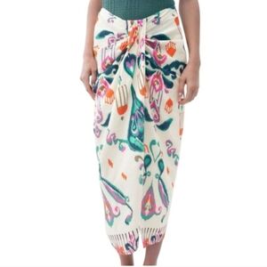 Zara Linen Blend Pareo Knotted Sarong Midi Skirt Size Large